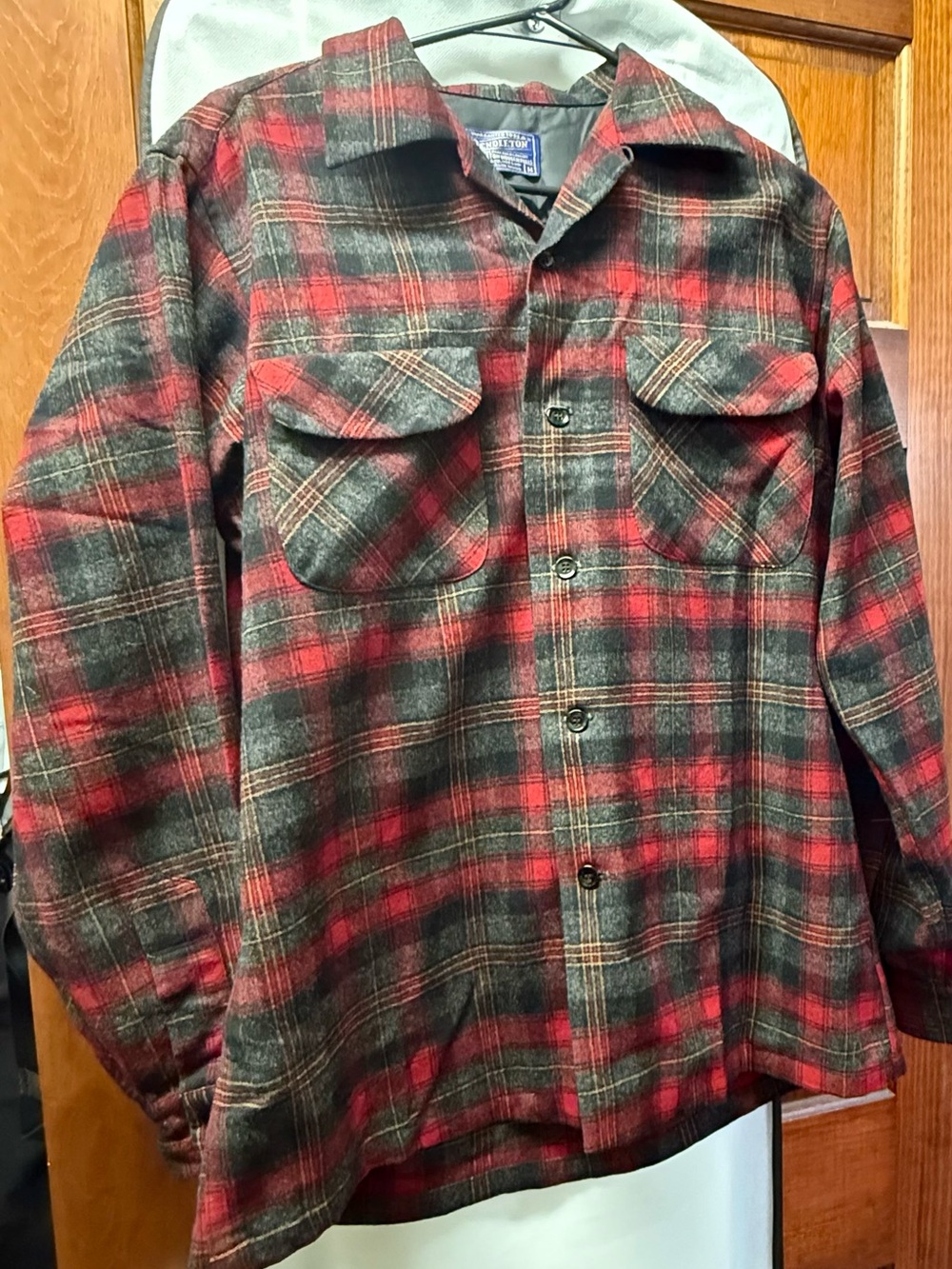 Vintage Red & Green Plaid Button-Up Pants Shirt
